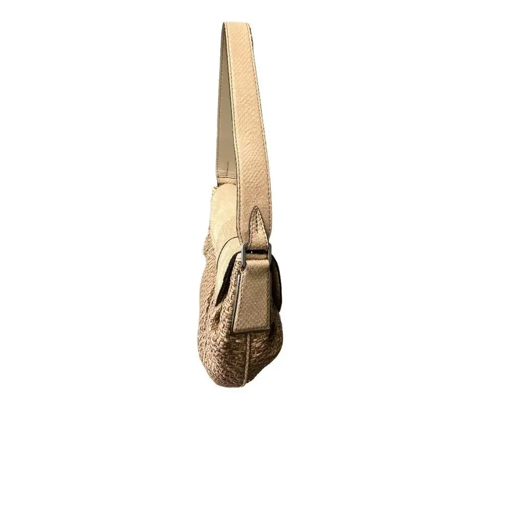 Calvin Klein Snakeskin Print Woven Hobo Bag Beige and Tan